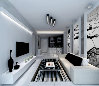 黑白撞色极简电视柜现代简约客厅装修效果图